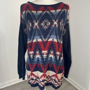 Chaps‎ Denim Southwestern Aztec Knit Sweater Women’s Large Cotton Boho